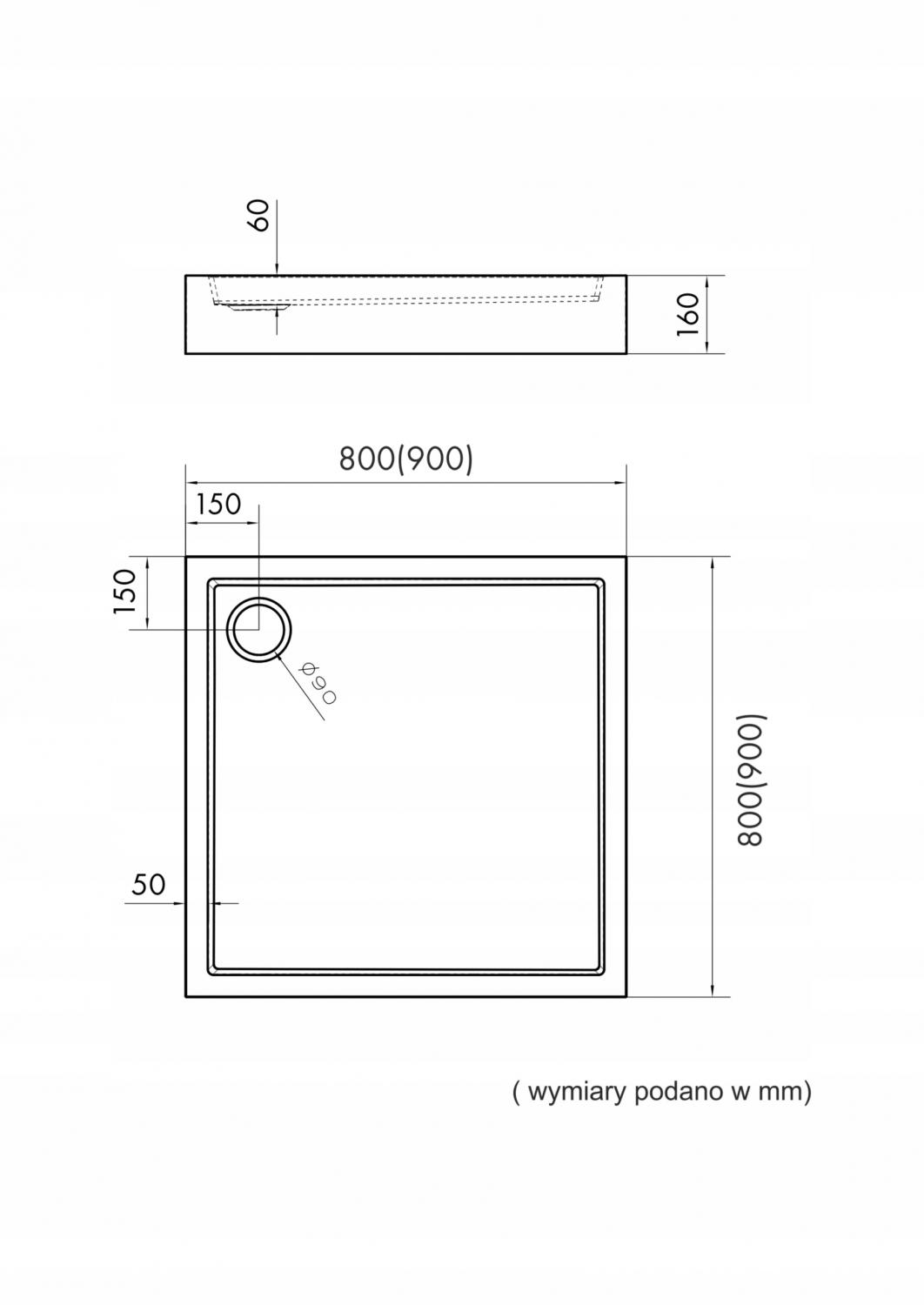 Brodzik akryl Medium z podbudową Stabilsound i panelem Smooth White 90x90