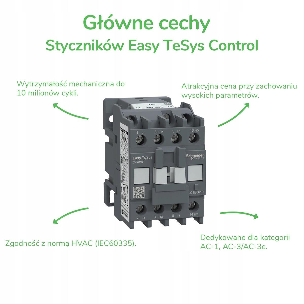 Stycznik mocy, Easy TeSys Control, AC-3, 9A, 3P(1NC), cewka 230V, 50/60Hz