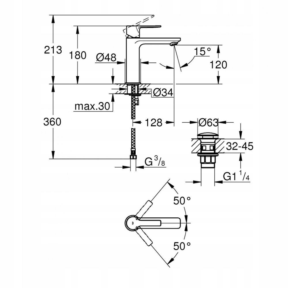 Bateria umywalkowa stojąca GROHE Lineare 1-uchw 1-otw. mosiężna DN 15 chrom