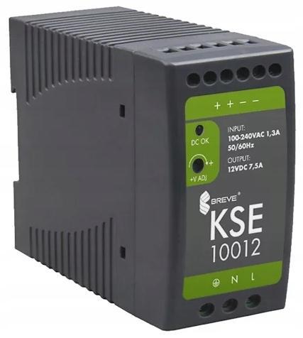 Zasilacz impulsowy KSE 10012P 230/ 12V DC 7,5A 90W na szynę DIN, Uzas: 85-2