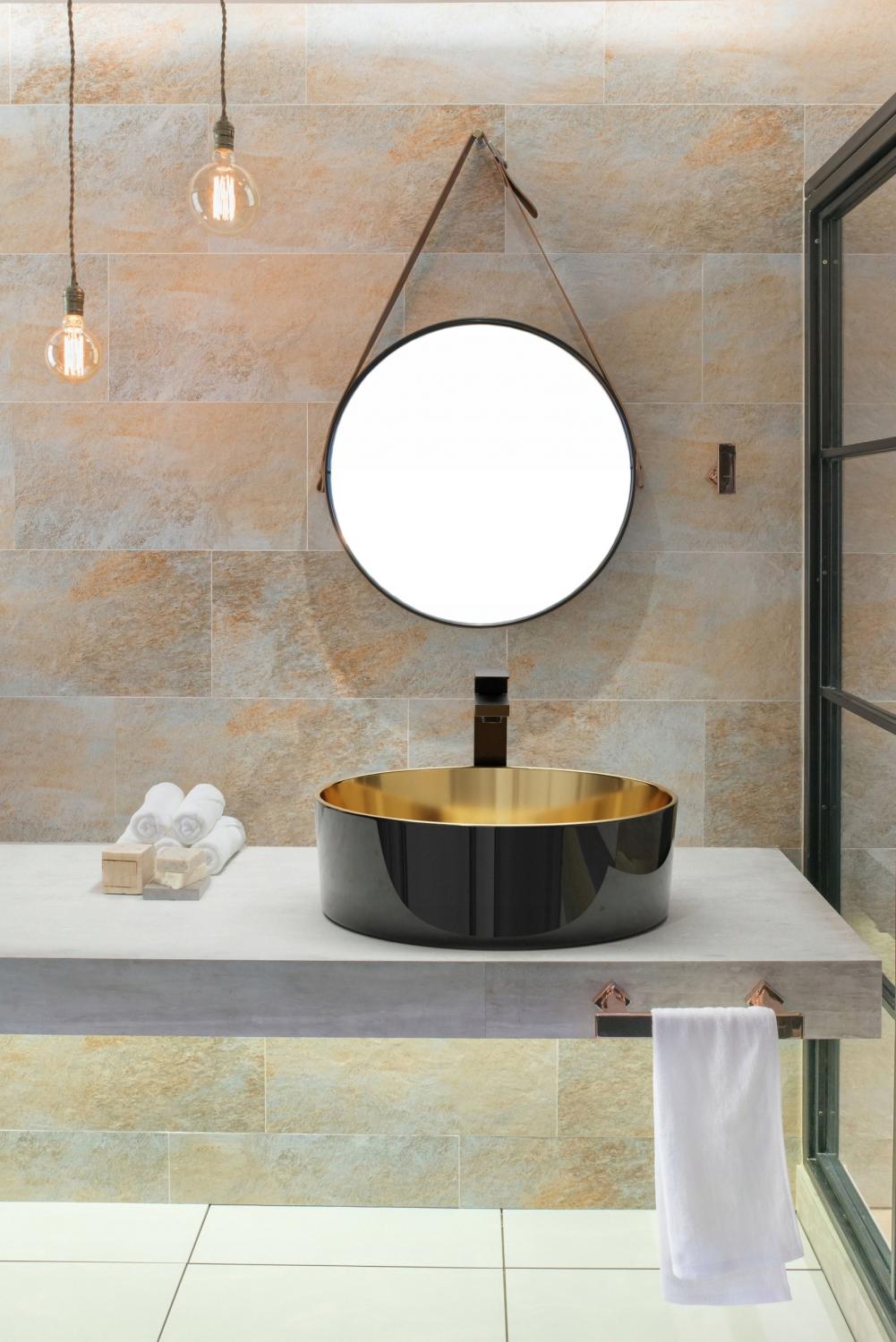 INVENA UMYWALKA NABLATOWA KOS TREND 42 CM, OKRĄGŁA CZARNO ZŁOTA POŁYSK