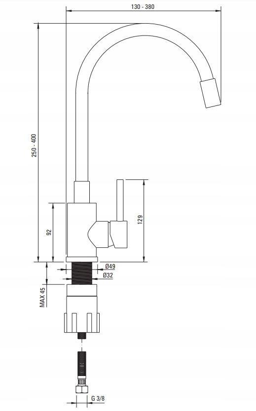 DEANTE Bateria kuchenna z giętą wylewką Luno, czarny, stal