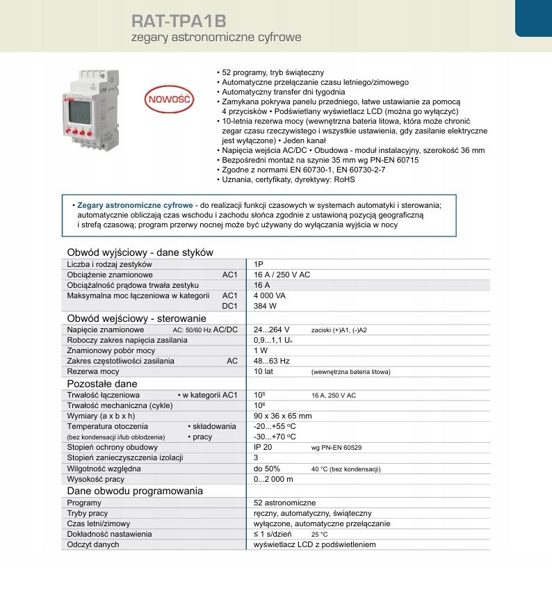 RELPOL Cyfrowy zegar astronomiczny RAT-TPA1B – LCD, zasilanie 24-264VAC/DC