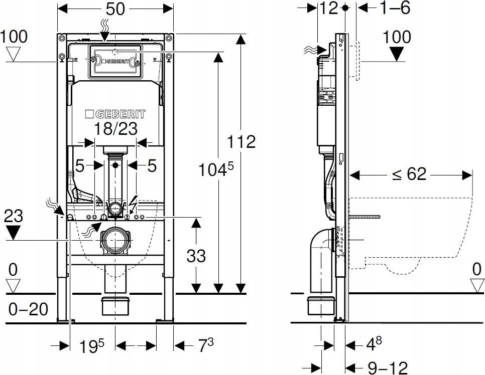 Stelaż do WC GEBERIT Duofix Basic Delta 500 x 120 x 1120 ze wspornikami dys