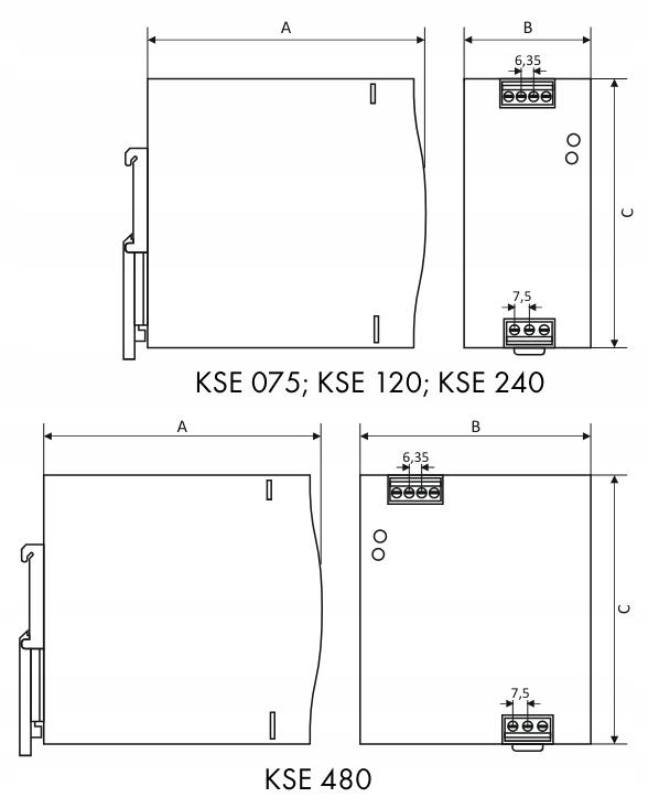 Zasilacz impulsowy KSE 24048M 230/ 48VDC 5A 240W na szynę DIN, Uzas: 96-264