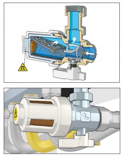 Caleffi XS - urządzenie filtrujące z magnesem do montażu pod kotłem