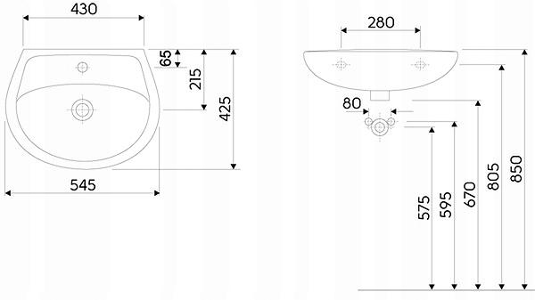 KOŁO Umywalka GEBERIT Idol wisząca z otworem z przelewem 550 x 420 mm biała