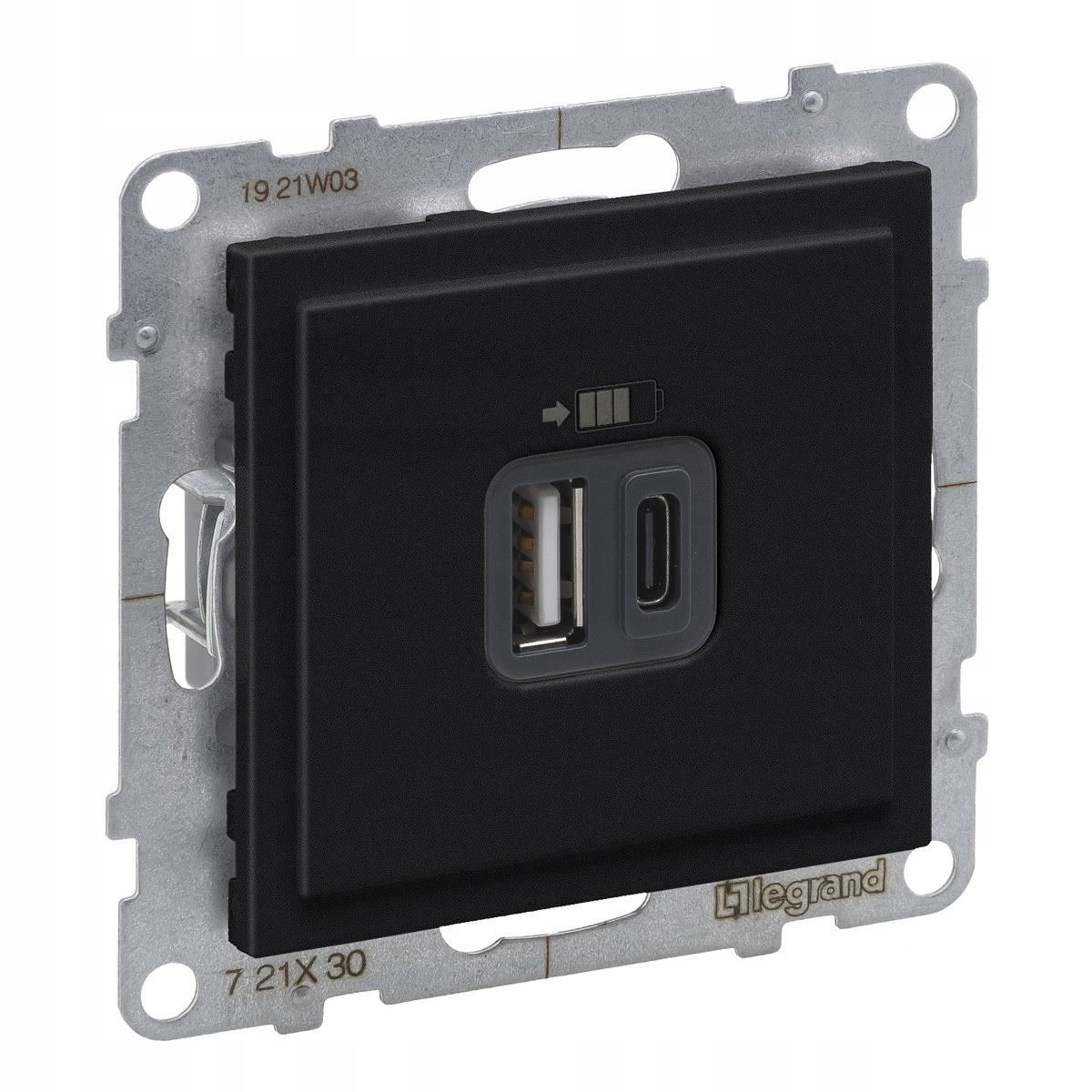 LEGRAND Gniazdo USB typ A + C - 5 V - 3 A, CZARNY SUNO