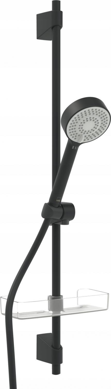 Zestaw prysznicowy Apollo, na drążku - 3 rodzaje strumienia, czarny matowy
