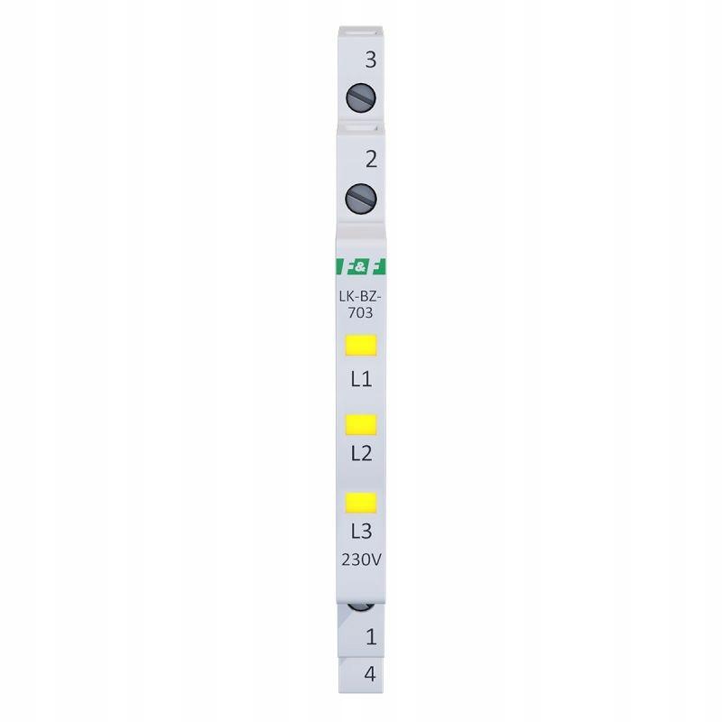 Lampka kontrolna zasilania z zabezpieczeniem LK-BZ-703Y 1/3S 3X230V 3xLED Ż