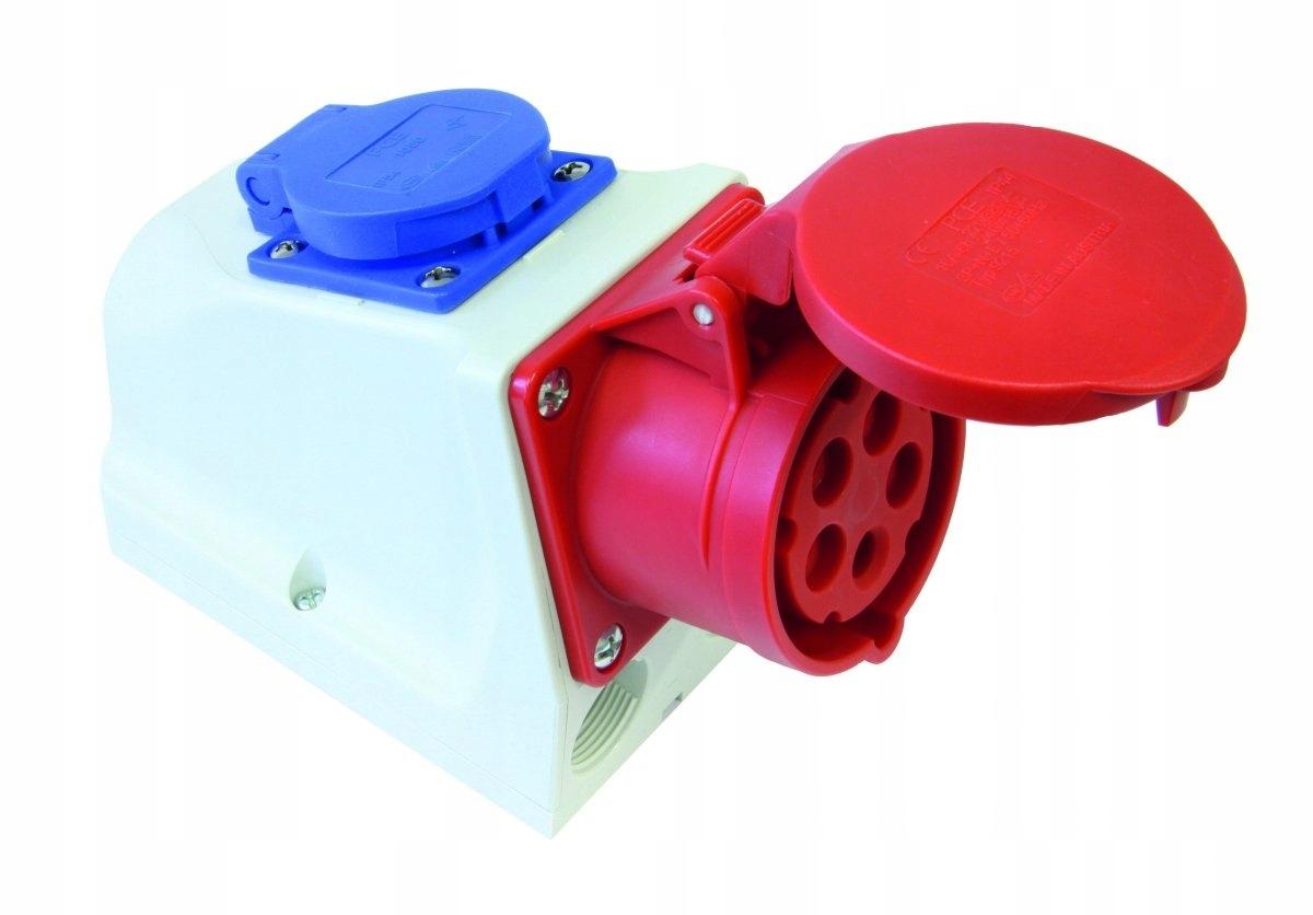 PCE Gniazdo Kombi CEE 32A 400V 3P+Z+N + 230V z bolcem okablowane IP44