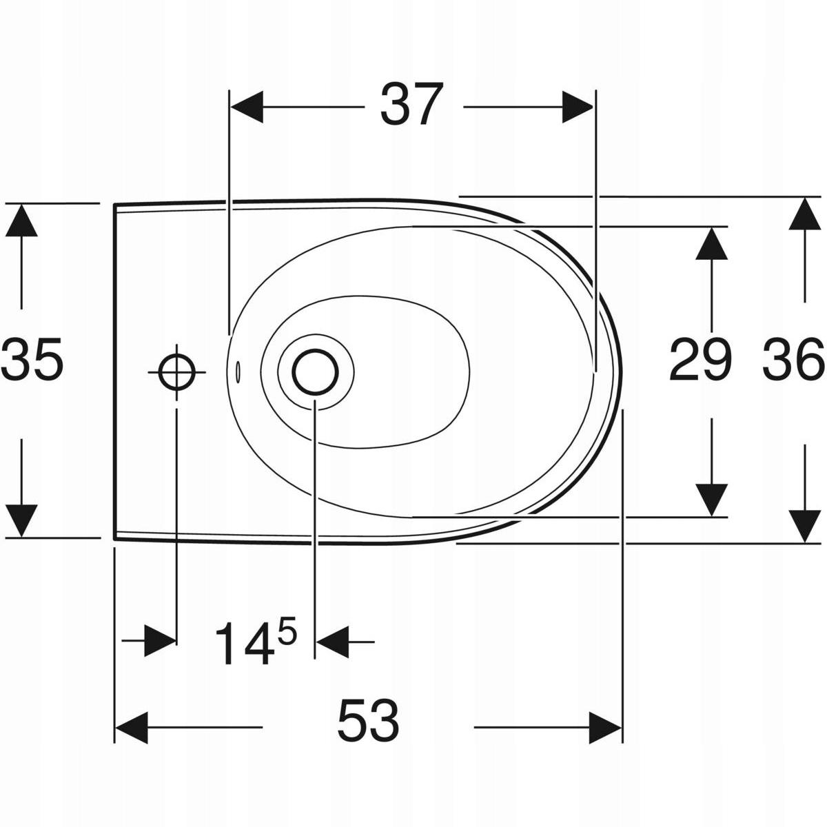 Bidet wiszący Selnova B36 cm, H26 cm, T53 cm, ukryte mocowania, z przelewem