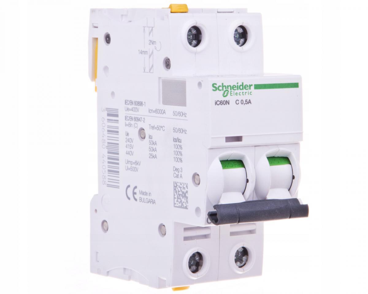SCHNEIDER ELECTRIC Wyłącznik nadprądowy iC60N-C0,5-2 C 0,5A 2-biegunowy