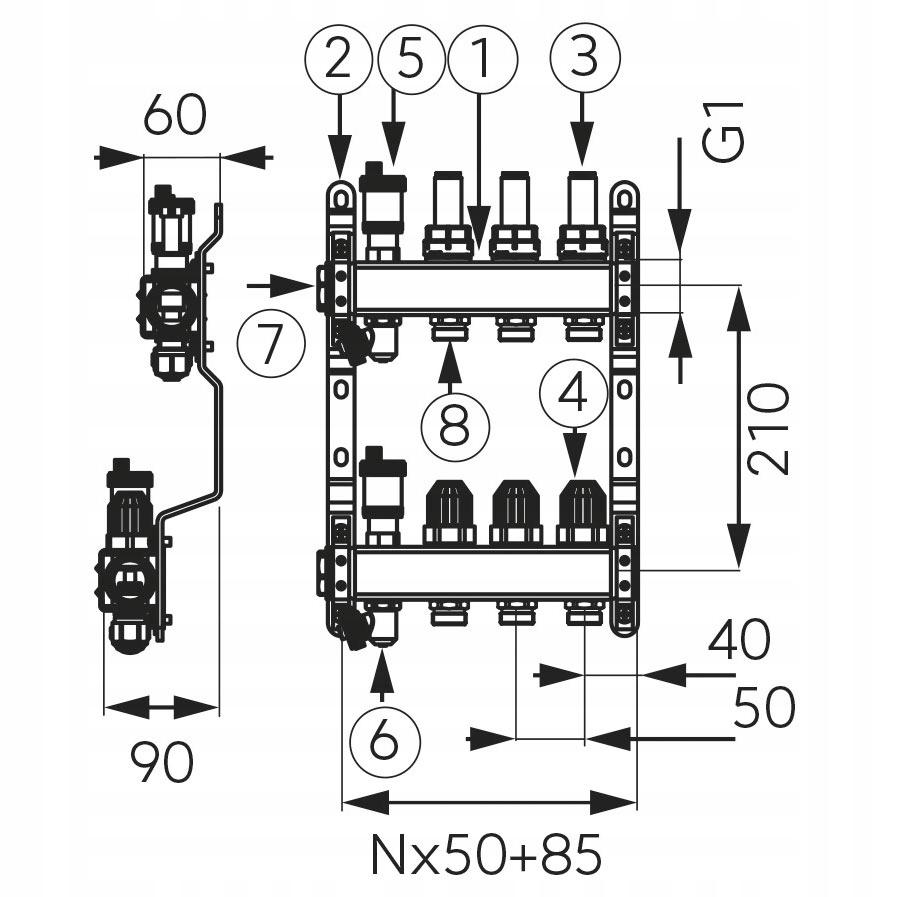 Rozdzielacz 8-ob FERRO RED INOX Premium 3/4GW