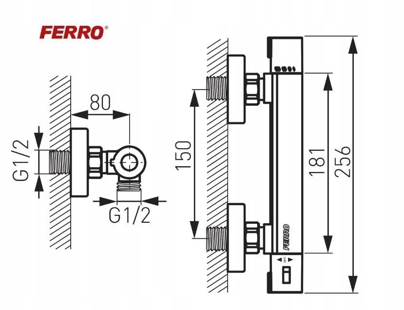 FERRO Bateria prysznicowa Trinity Safe Touch termostatyczna ścienna, chrom