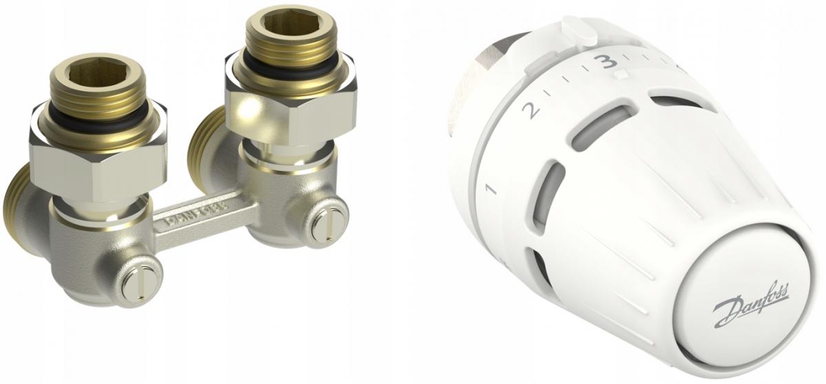 Zestaw termostatyczny Danfoss z głowicą Regus M30x1.5 + RLV-KB 1/2 kątowy