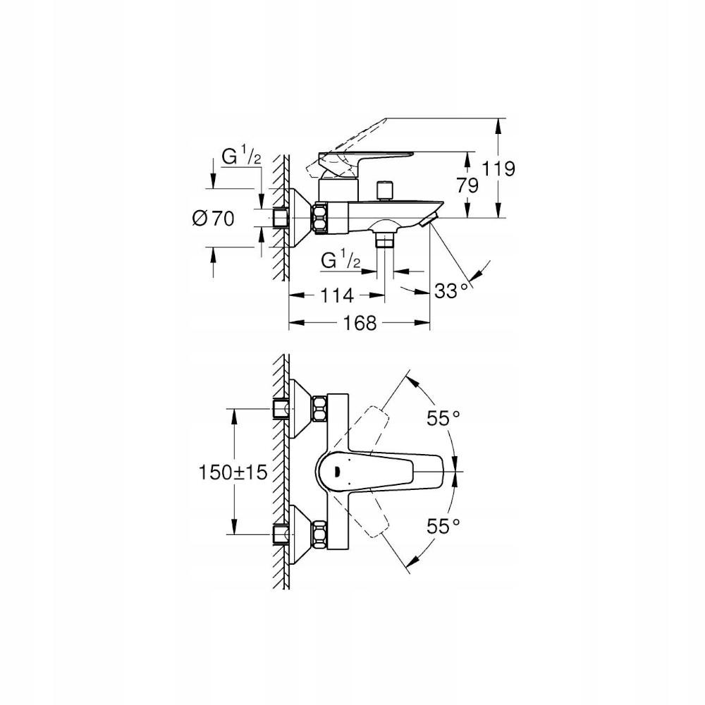 GROHE Bateria wannowa BauEdge jednouchwytowa głowica 35mm 23604001 48h