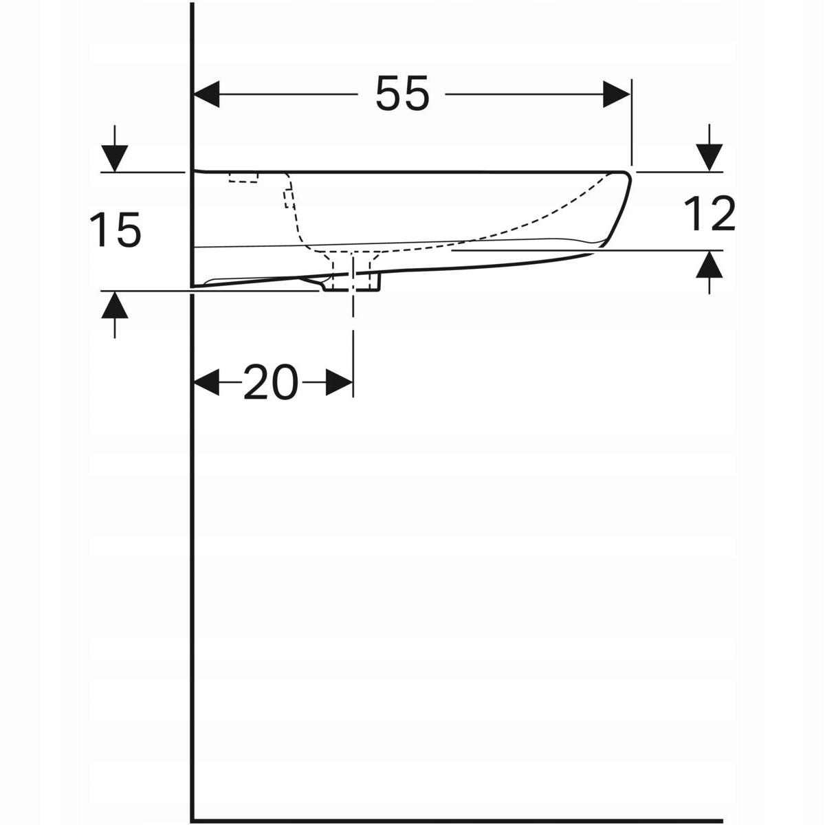 Umywalka Selnova Comfort B55 cm, H15 cm, T55 cm, z przelewem, z otworem na