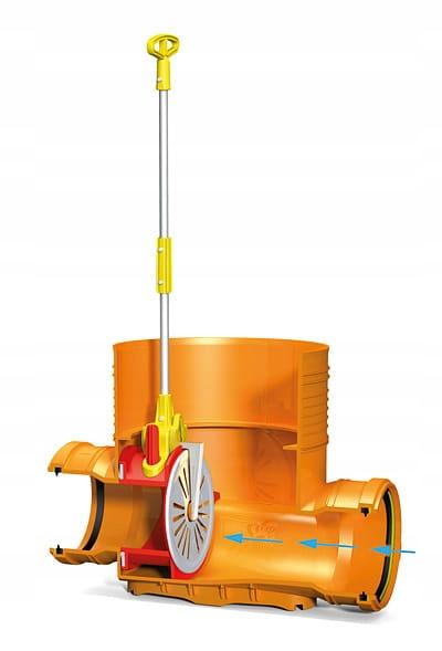 Kineta przelotowa 400x160 z zasuwą burzową do rury wznoszącej DN 400mm gład
