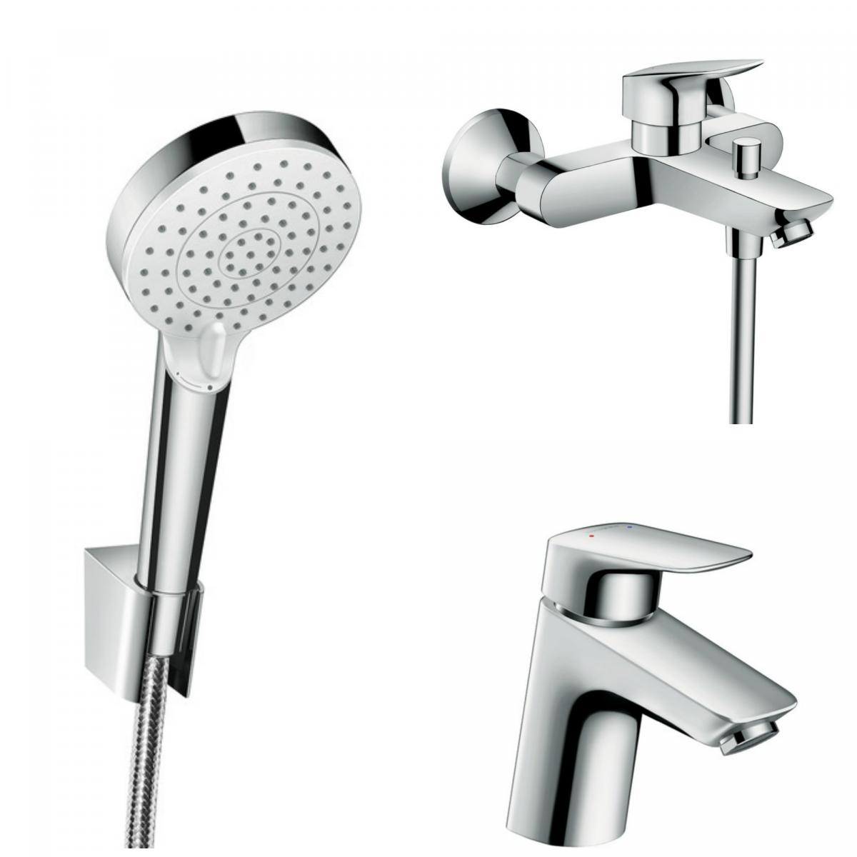 Bateria wannowo-prysznicowa dwuuchwytowa ścienna Hansgrohe Logis srebrny