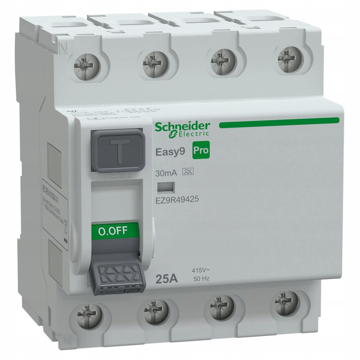 Wyłącznik różnicowoprądowy Easy9 Pro EZ9D-25-4-30-A 25A 4-biegunowy 30mA ty