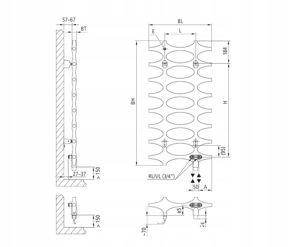 Grzejnik dekoracyjny KERMI IDEOS-V 1133 x 508 mm