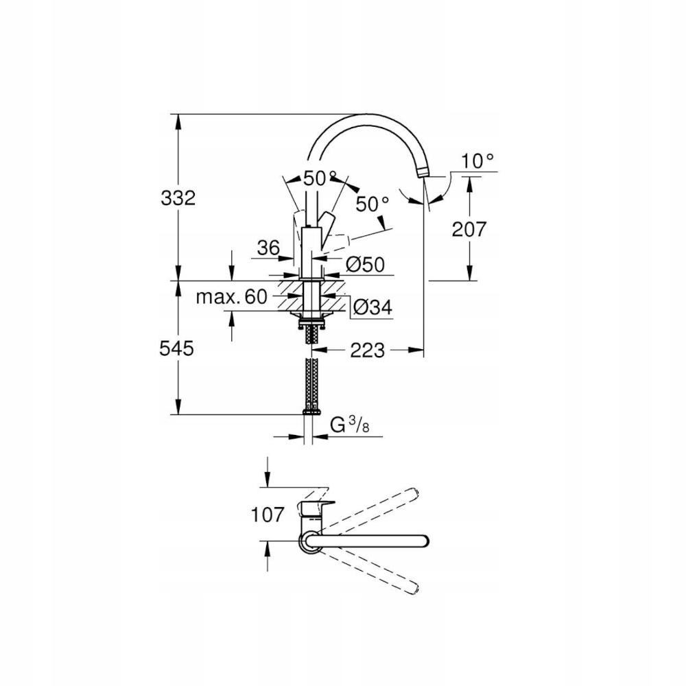 GROHE Bateria zlewozmywakowa BauEdge jednouchwytowa chrom 48h