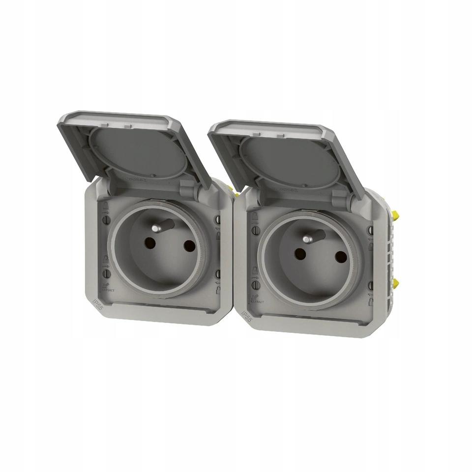 Gniazdo podwójne z uziemieniem 2x2P+Z, poziome, mechanizm 16A-250V~- szare,