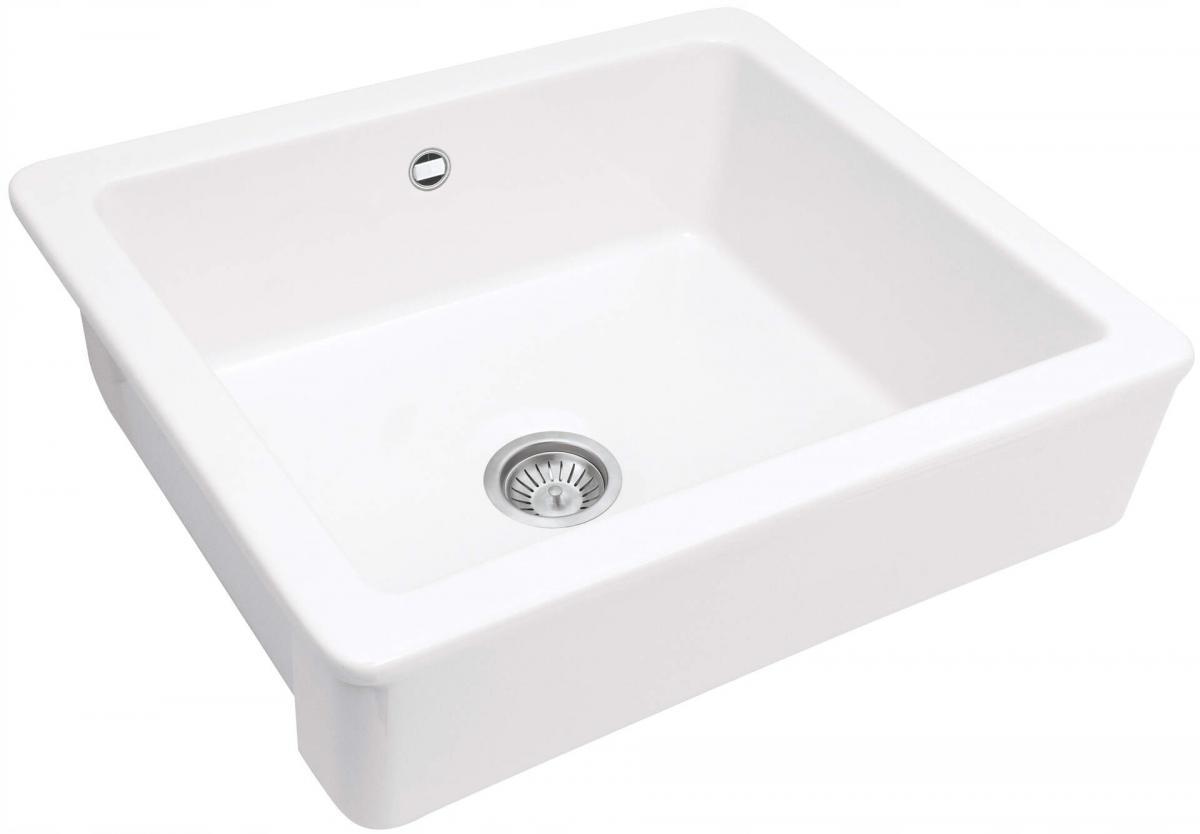 Zlewozmywak ceramiczny Sabor Light, biały, 1-komorowy farmhouse 600x490x215