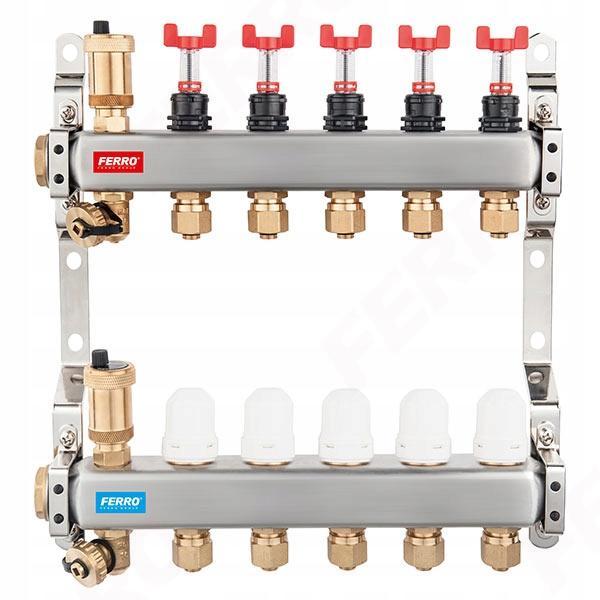 Rozdzielacz 3-drogowy z zaworami term, przepływomierzami i złączkami, stal