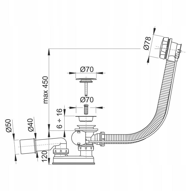 ALCADRAIN Syfon wannowy ALCA z korkiem automatycznym czarny-mat