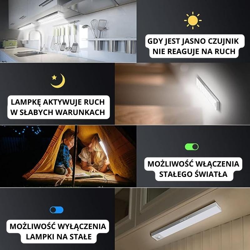 Oprawa meblowa LED do szaf, 400mm, 4000K, light sensor + pir, ładowanie 750