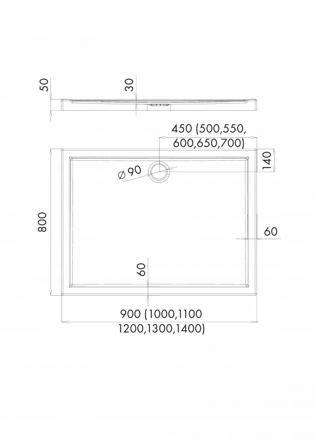 Brodzik kompozytowy Stabilsound Plus 80x120x5 / 3 cm prostokątny Corrina