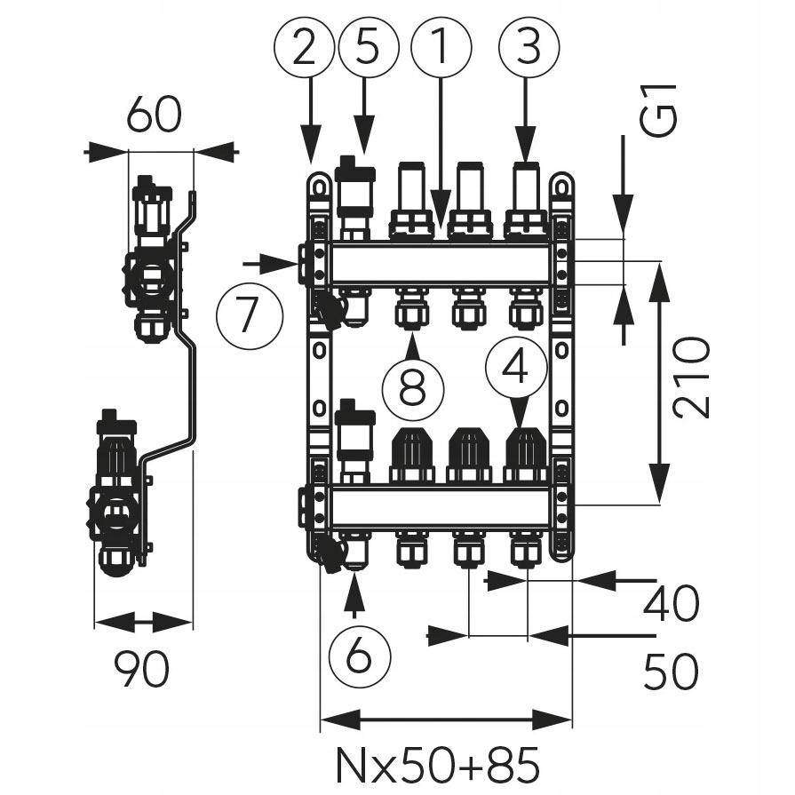 Rozdzielacz 6-ob FERRO RED INOX Premium PEX 48h