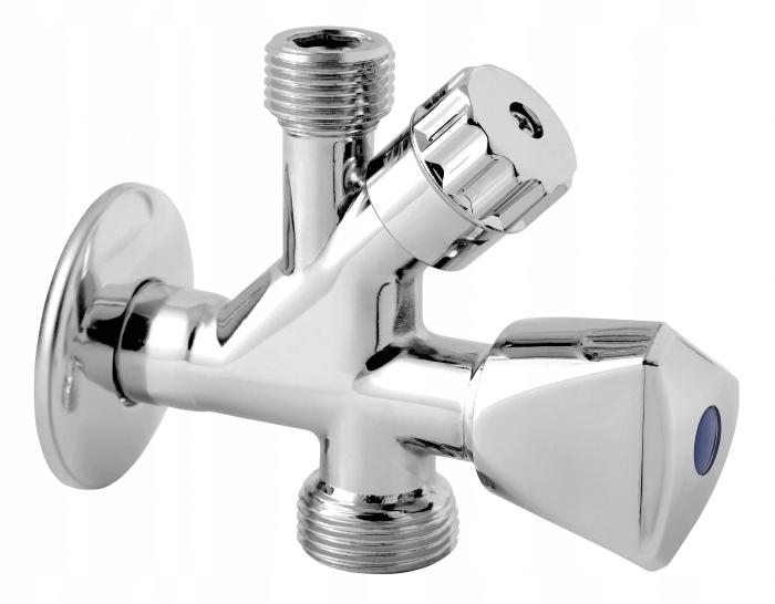 Zawór kątowy Kombi 3-8 x 1-2 x 3-4,ze złączką do rury miedzianej fi10mm