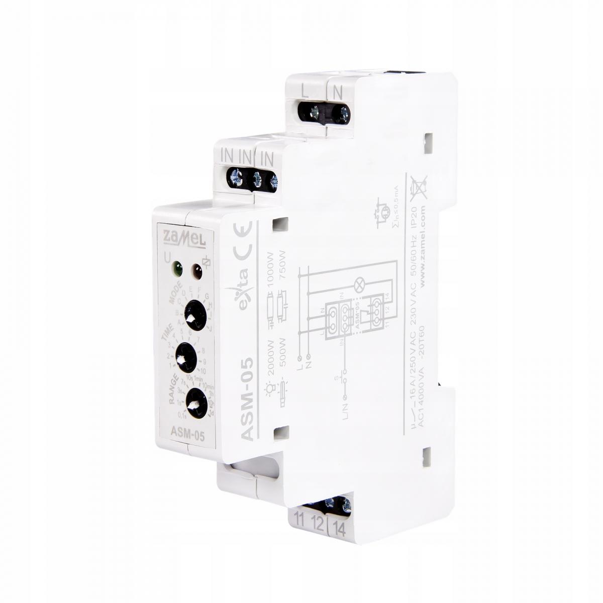ZAMEL Cyfrowy wielofunkcyjny automat schodowy, 230V AC, 16A ASM-05