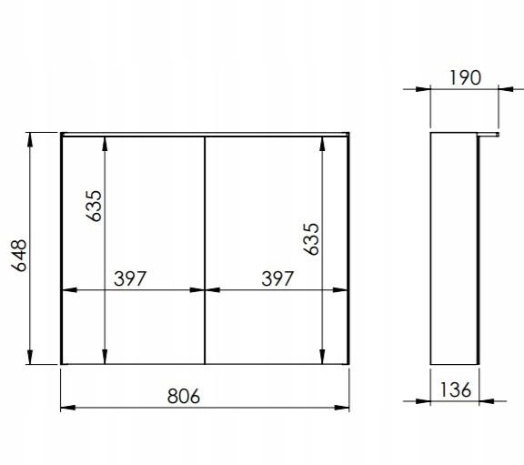Szafka wisząca 806 x 136 x 648 mm biała 2 drzwiczek ROCA Premium 80 2D