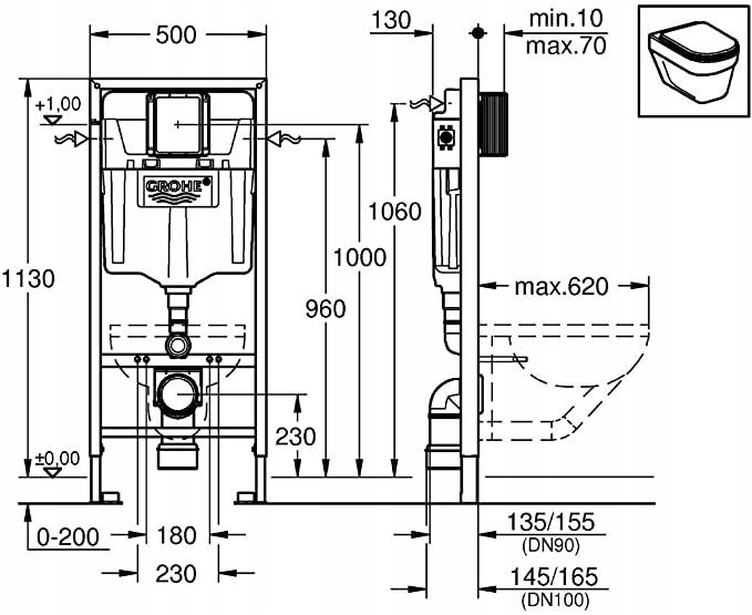 GROHE Stelaż podtynkowy RAPID SL 5w1 do WC wysokość instalacji 1,13 m