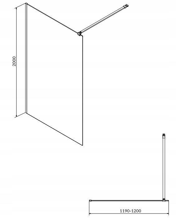Kabina prysznicowa Walk-In Mille czarna 120 x 200 szkło transparentne