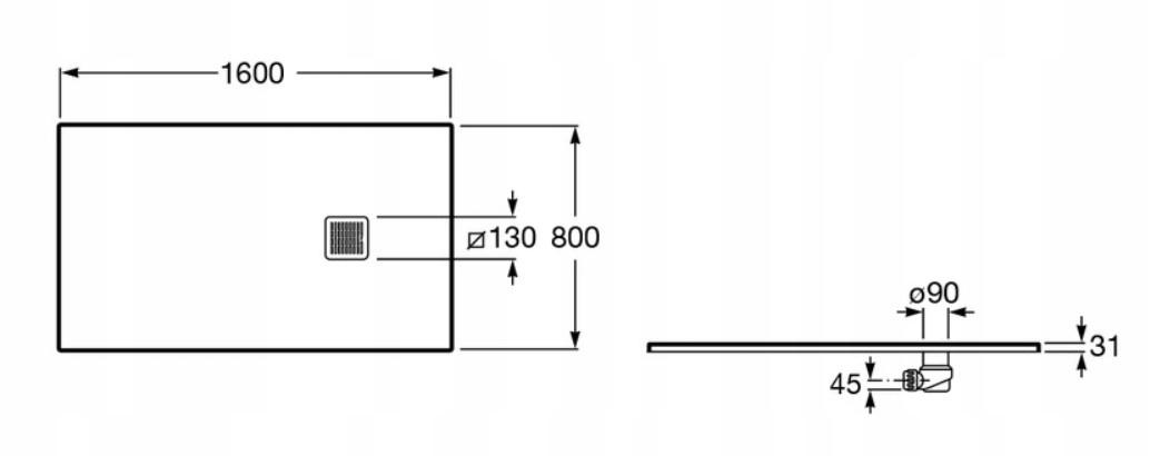 ROCA Brodzik TERRAN prostokątny 1600 x 800 mm syfon w kpl beżowy