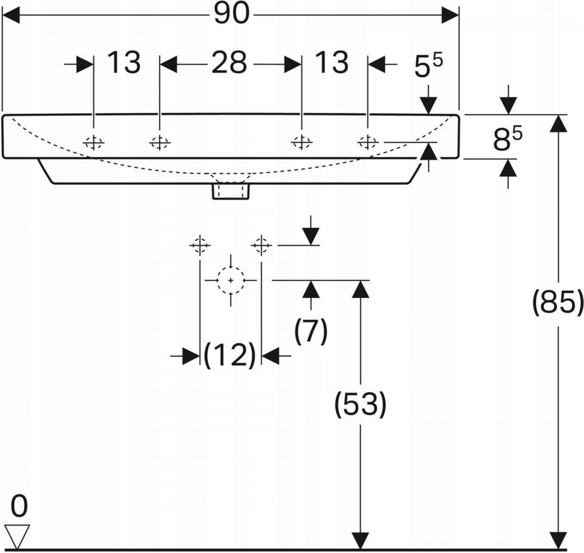 Umywalka Smyle Square B90 cm, H16.5 cm, T48 cm, z przelewem, bez otworu na