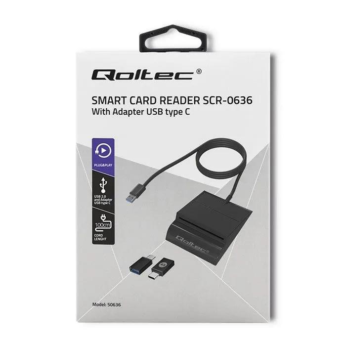 QOLTEC Inteligentny czytnik chipowych kart ID SCR-0636, USB typu C, 50636