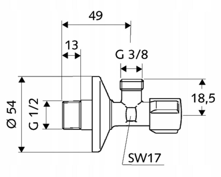 Zawór kątowy regulacyjny Comfort 1/2x3/8 bez nakrętki, chrom