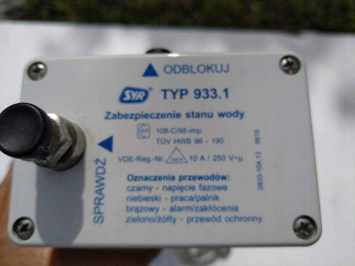 Zabezpieczenie stanu wody 933.1 z blokadą