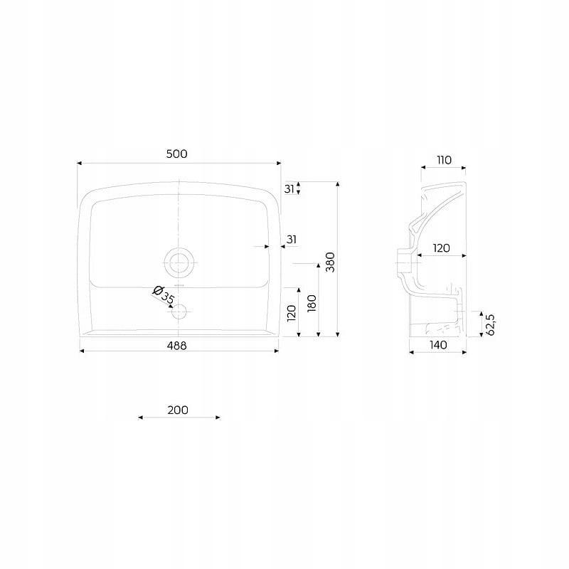 Umywalka GEBERIT Rekord meblowa z otworem z przelewem 400 x 310 mm biała