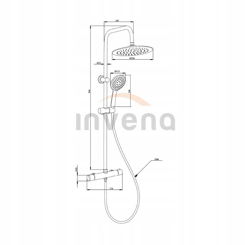 INVENA DESZCZOWNIA Z BATERIĄ TERMOSTATYCZNĄ MUSTA CZARNA