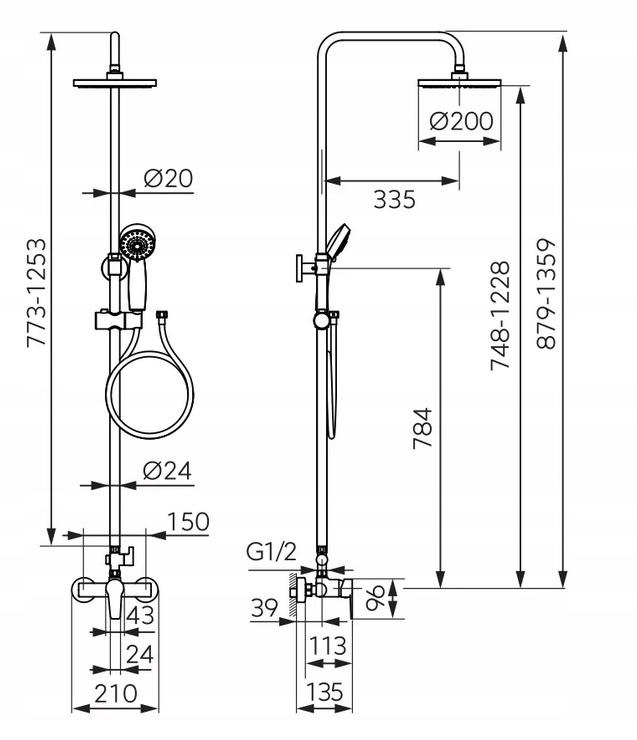 FERRO Zestaw natryskowy RITTO z baterią natryskową BTR7U, chrom