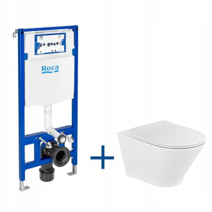 ROCA Zestaw stelaż WC Duplo One + miska WC GAP ROUND Rimless z deską Slim