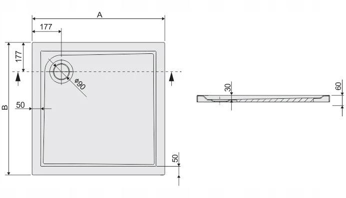 Brodzik akrylowy kwadrat zabudowany 100x100x3 cm SANPLAST Prestige Bza/PR