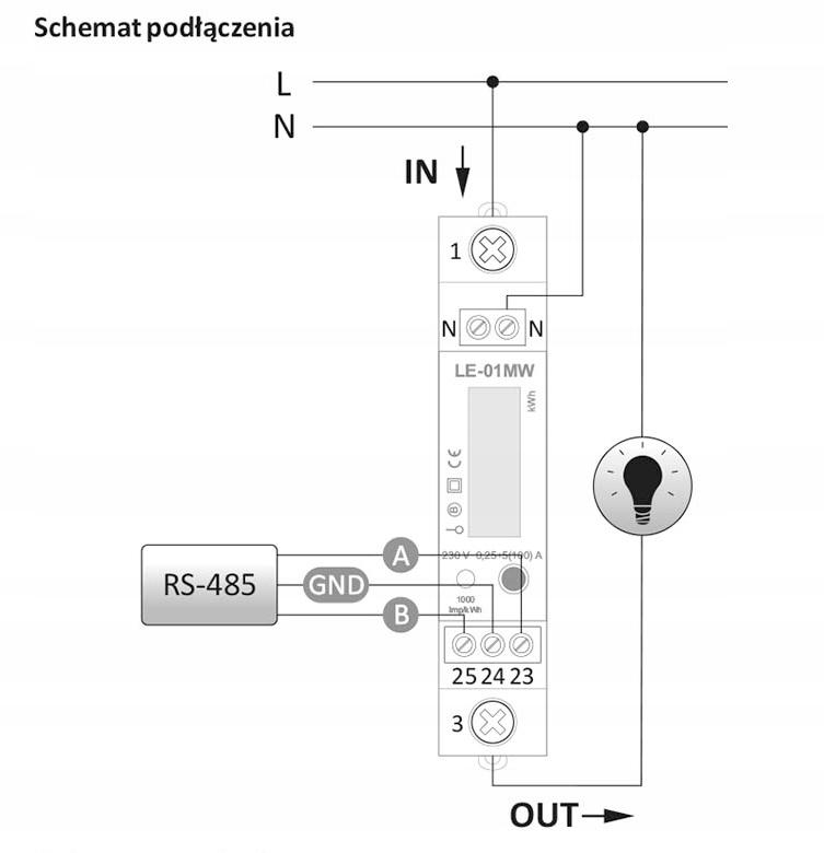 Jednofazowy licznik zużycia energii czynnej, biernej, Modbus RTU, wielotary